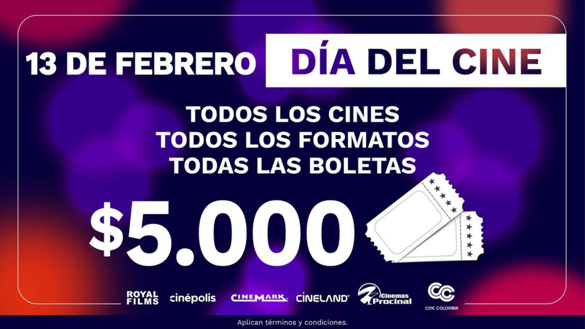 HOY 13 de febrero, CINE A $5.000 EN TODO EL PAÍS